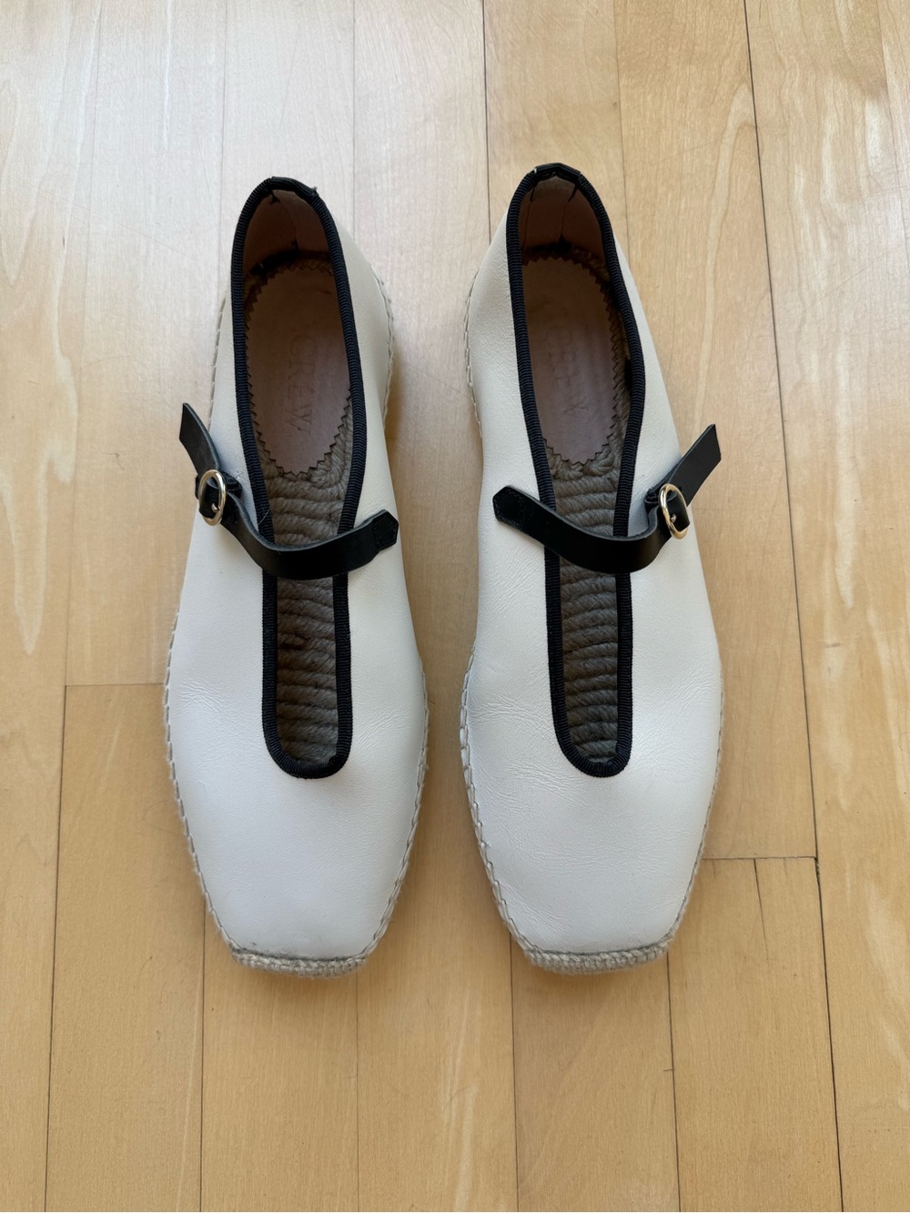 J. Crew Cream Leather Mary Jane Flats with Black Trim